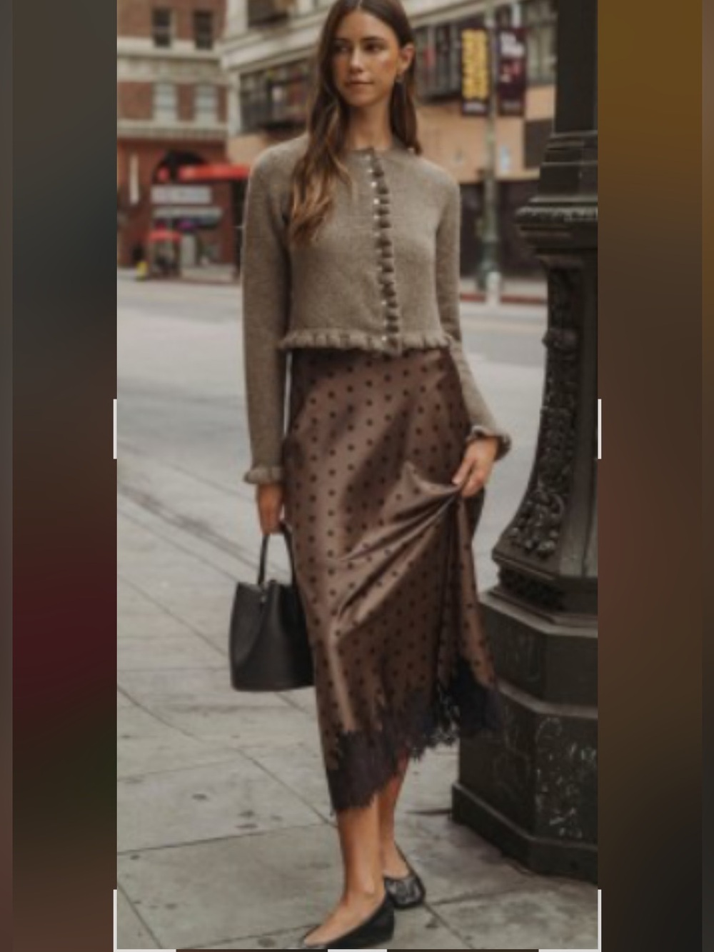 Mable Chocolate Brown Polka Dot Lace Hem Midi Skirt